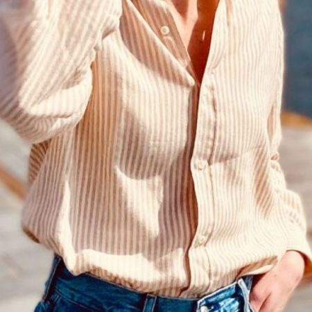 Riviera - Camicia unisex a righe sottili in cotone naturale e un pizzico di lana